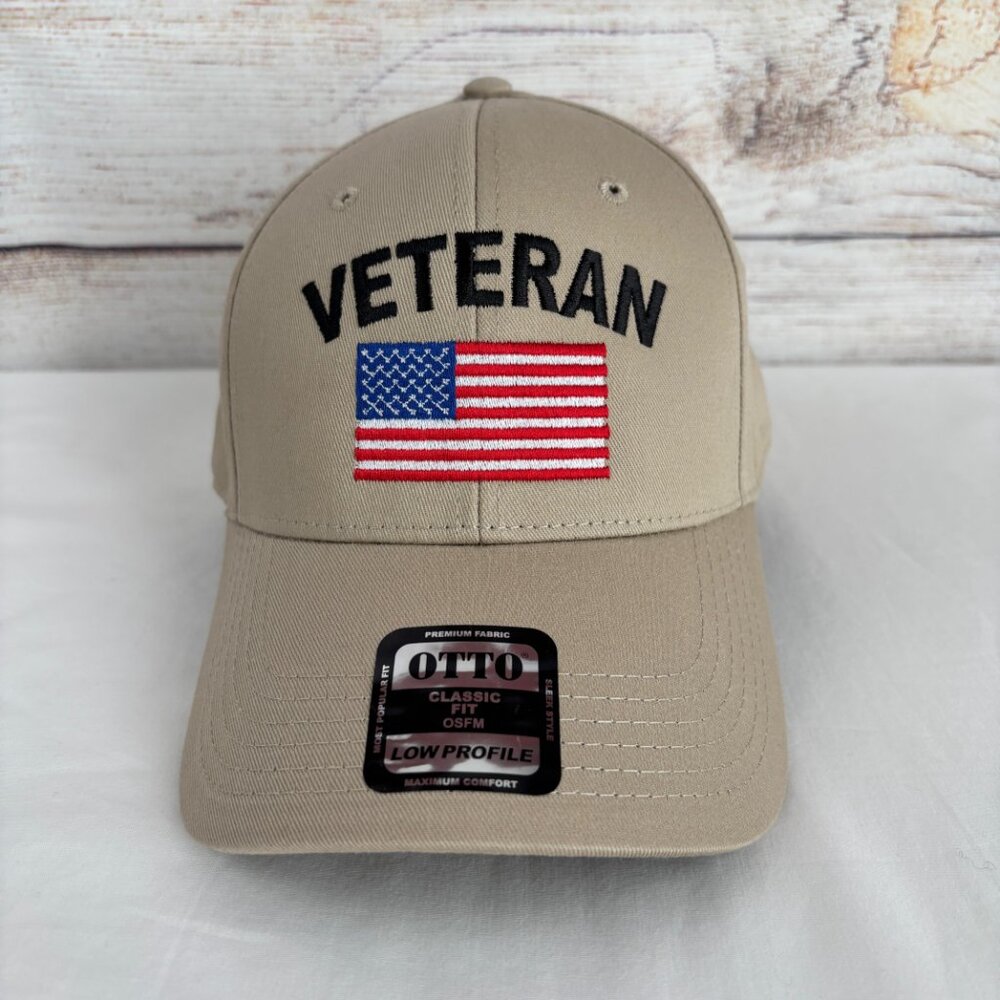 Veteran Hat USA Flag Embroidered Tan OTTO Adjustable
